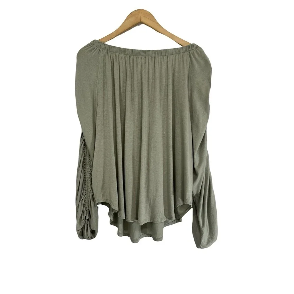 Free People Serenade Tee Sage Green Ruched Sleeve Convertible Top Small